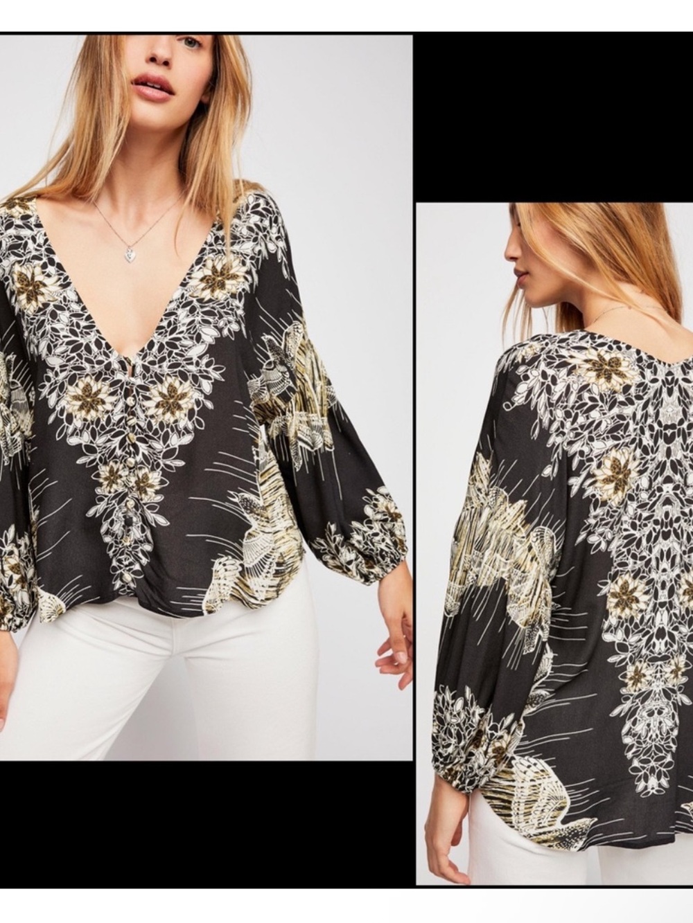 Free People Floral Mosaic Exotic Bird Blouse Top medium  Katie